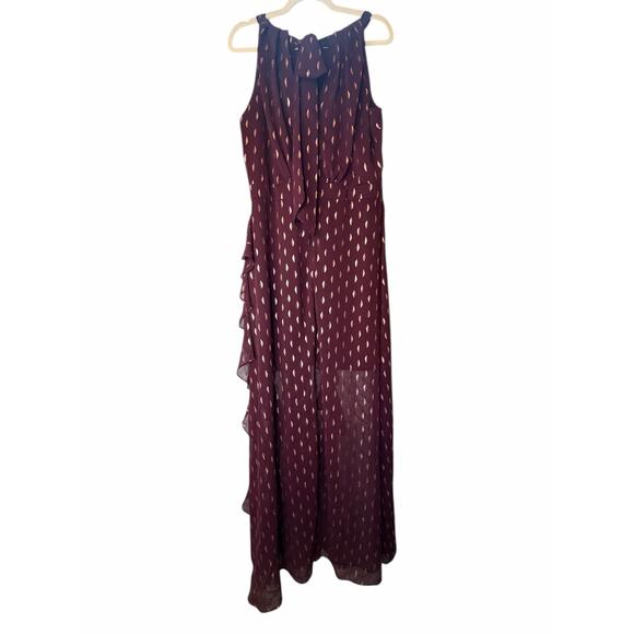 Betsy & Adam Burgundy Chiffon Foil Gown - Size 16 - Picture 13 of 16